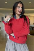 Conrad Batwing Ruffle Cuff Knit Soft Red